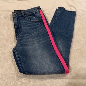 Abercrombie & Fitch Blue High Rise Ankle Jeans with Hot Pink Side Stripe